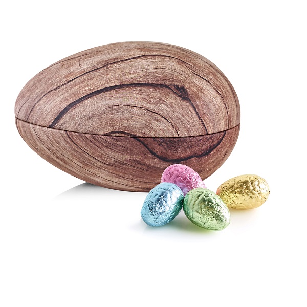  - Metallägg - Trä 260 g. Lyxchokladägg i folie