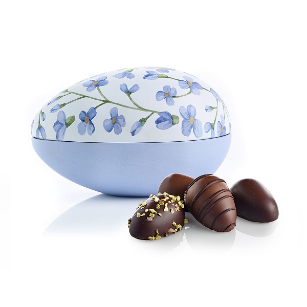  - Metallägg - Blå blommor 140 g. Marsipanägg