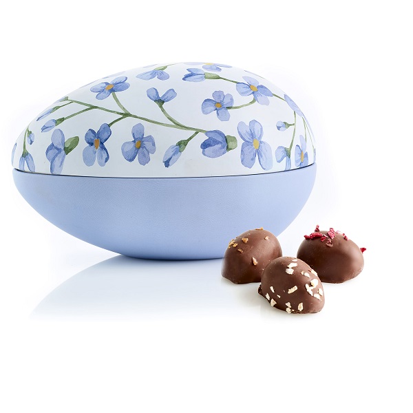  - Metallägg - Blå blommor 170 g. Ekologiska marsipanägg