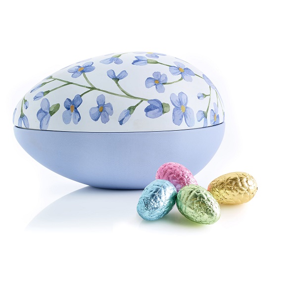  - Metallägg - Blå blommor 260 g. Lyxchokladägg i folie