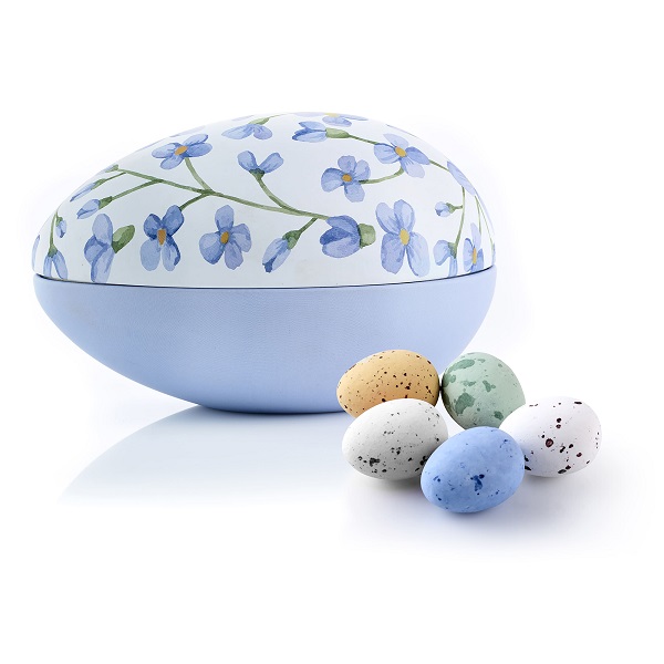  - Metallägg - Blå blommor 200 g. Belgiska chokladägg