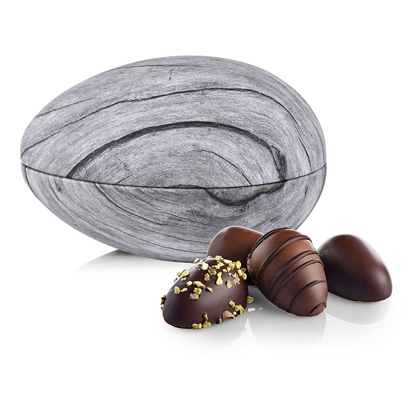  - Metallägg - Grått trä 140 g. Marsipanägg