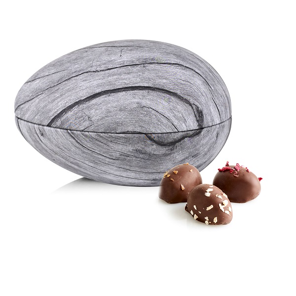  - Metallägg - Grått trä 170 g. Ekologiska marsipanägg