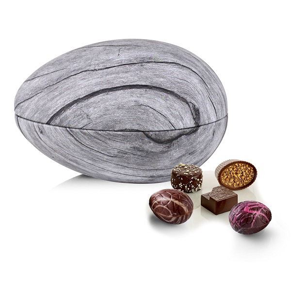  - Metallägg - Grått trä 350 g. Lyxchoklad och lyxägg