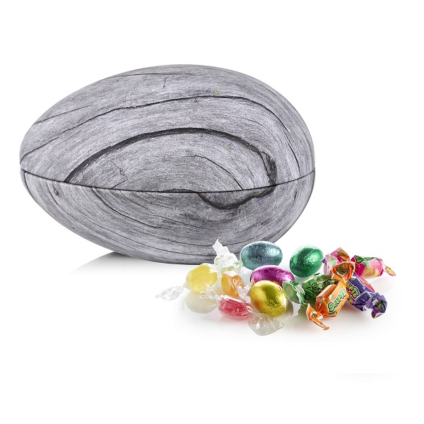  - Metallägg - Grått trä 200 g. Choklad, karameller och kolor