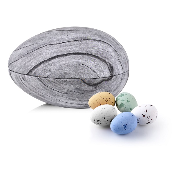  - Metallägg - Grått trä 200 g. Belgiska chokladägg