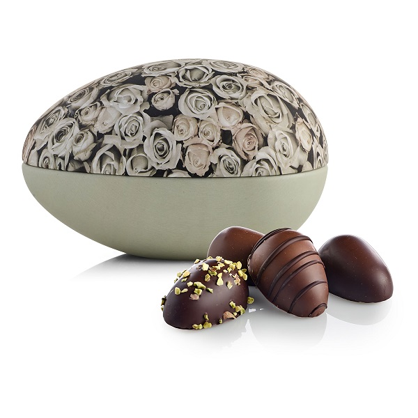  - Metallägg - Rosor 140 g. Marsipanägg