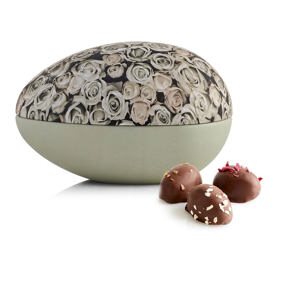  - Metallägg - Rosor 170 g. Ekologiska marsipanägg