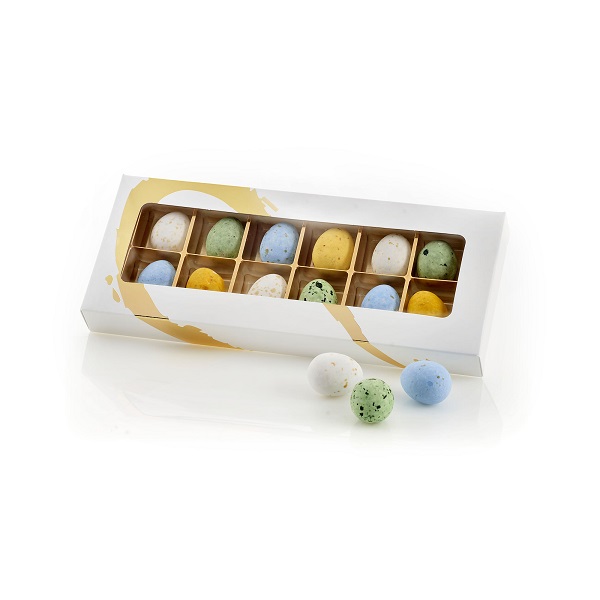  - Vit låda med guldhjärta Belgiska chokladägg