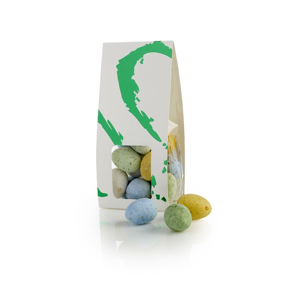  - Vit påse med grönt hjärta Belgiska Chokladägg