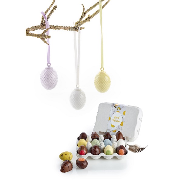  - Lyngby Porslin Påskhänge & påskägg Lila, vit & gul