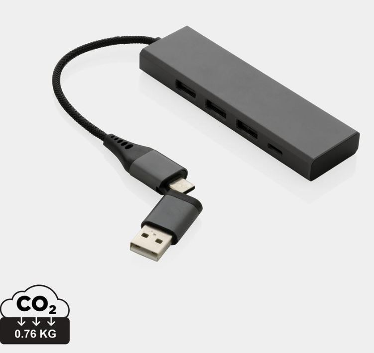  -  Terra hub med 3 USB portar i RCS återvunnen aluminium