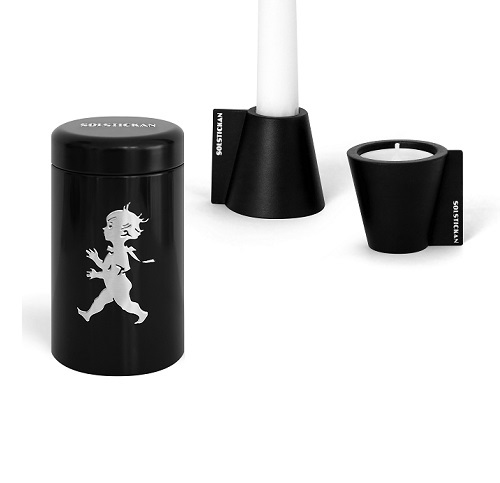  - 2 st Vändbara ljushållare + Tänsticksrör Svart