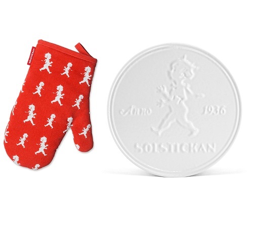  - Grytunderlägg Vit + Grillvante Röd