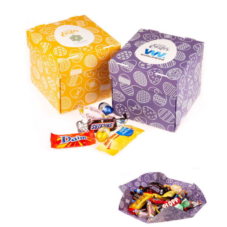 Företagsjulklappar - PAPPSKÅL MED CHOKLAD; TRYCK UTSIDA, INSIDA + LOCK